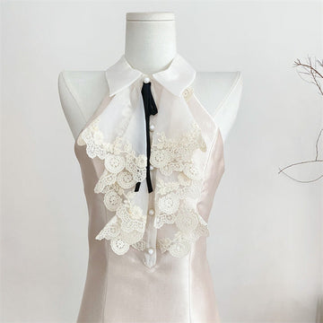 Luth's Same Thousand Gold Lace Hanging Neck Dress Female Summer Temperament Short Sleeveless Clame Skirt